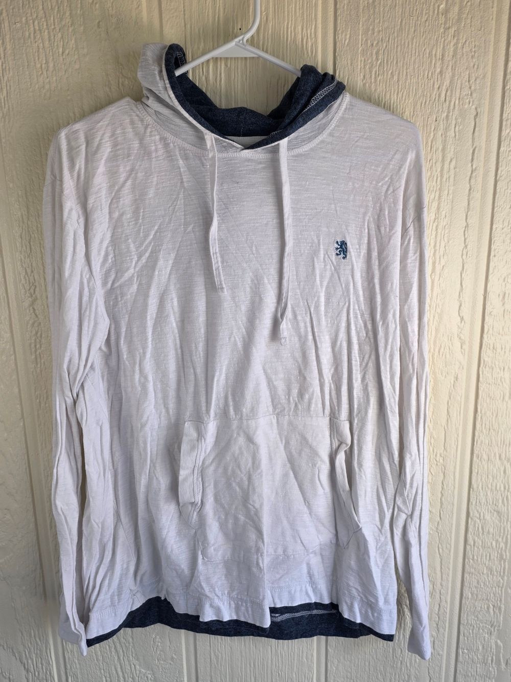 Men's  Lions Crest White Pullover Hoodie with Navy Trim, Size XL